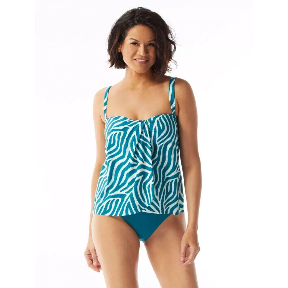 Coco Contours Clarity Bandeau Bra Sized Tankini Top Flowy Teal Cove 10/34C NWT